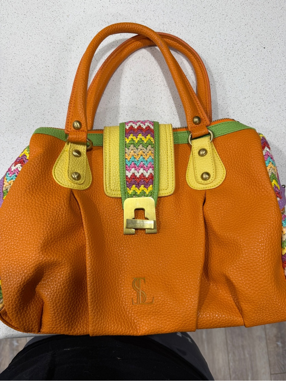 Colorful Orange Leather Boho Satchel